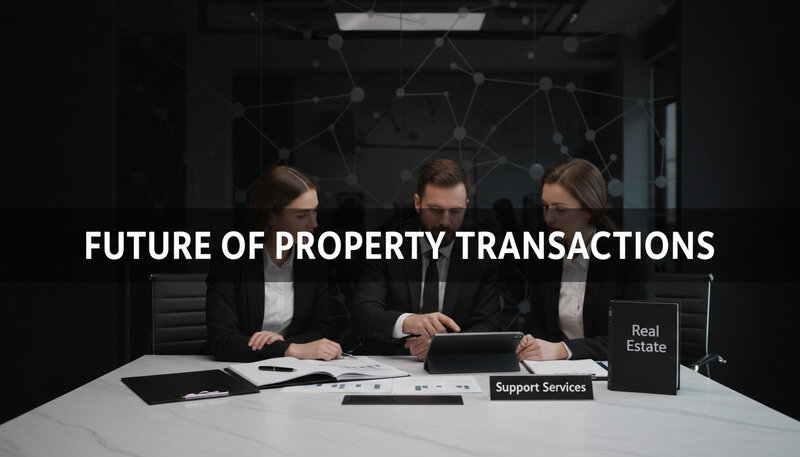 Real estate agent coordinating transaction details with clients, showing documents and timelines on a conference table