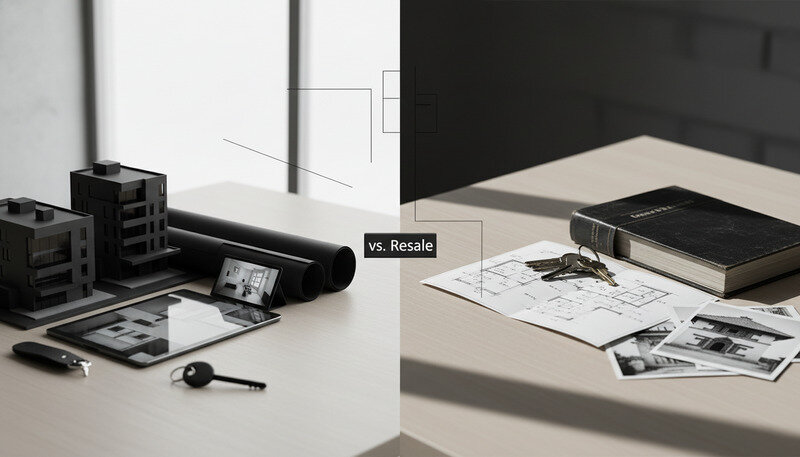 Split view comparison of modern new apartment and established resale apartment in Nepal