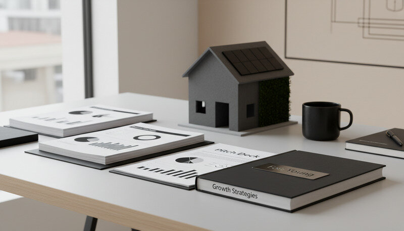 Eco-friendly house with solar panels, garden, and natural building materials