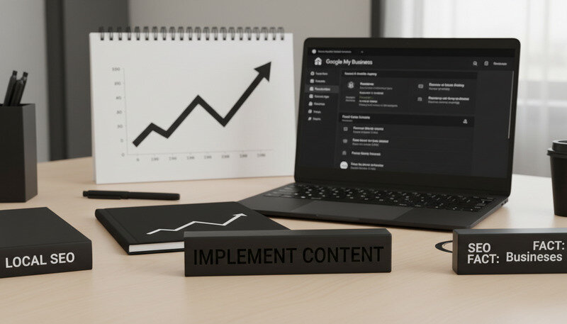 Google My Business dashboard showing real estate agency optimization with reviews, posts, and local search performance metrics