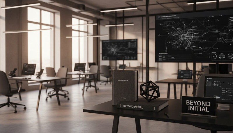 Modern real estate office showcasing integrated technology systems and collaborative workspaces