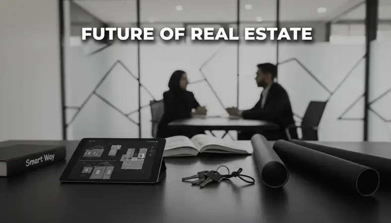 Modern Nepali real estate office with digital property listings and professional consultants
