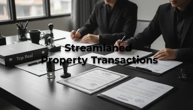 Modern real estate office in Kathmandu with agents consulting with clients over property documents