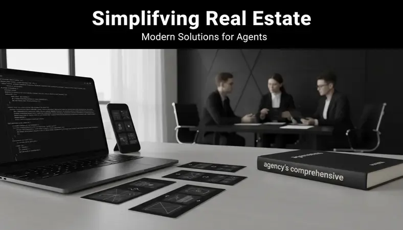 Real estate agents showing property documents and maps to clients in a professional office setting